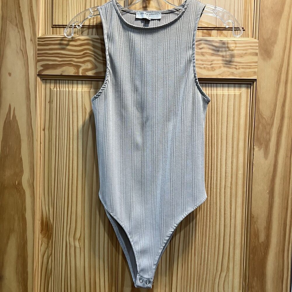 Love For Humanity Ribbed Bodysuit Small Tan Beige High Neck Sleeveless